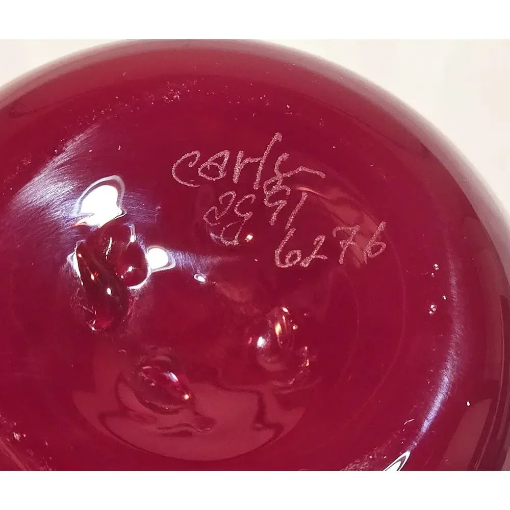 Donald Carlson Signed Art Glass Vase Cherry Red 6.5